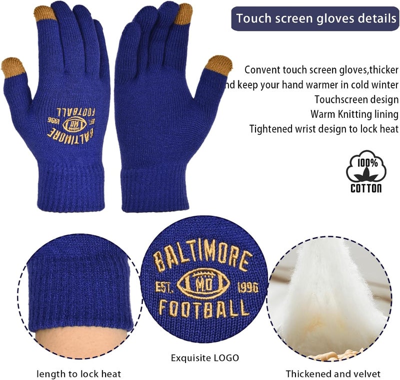 mtstaowe Vintage Classic Skull Cap Embroidery Beanie Fasion Hat Cuffed Winter Hat Knit Comes with Warm Gloves Gifts for Men Women Fans - Image 3